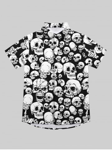 Gothic Skulls Print Button Down Shirt For Men - BLACK - S