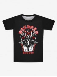 Gothic Sheep Head Star Cross Letters Print T-shirt For Men -  