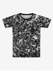 T-shirt Gothique Imprimé Clown et Étoile à Noeud Papillon pour Homme - Noir 4XL