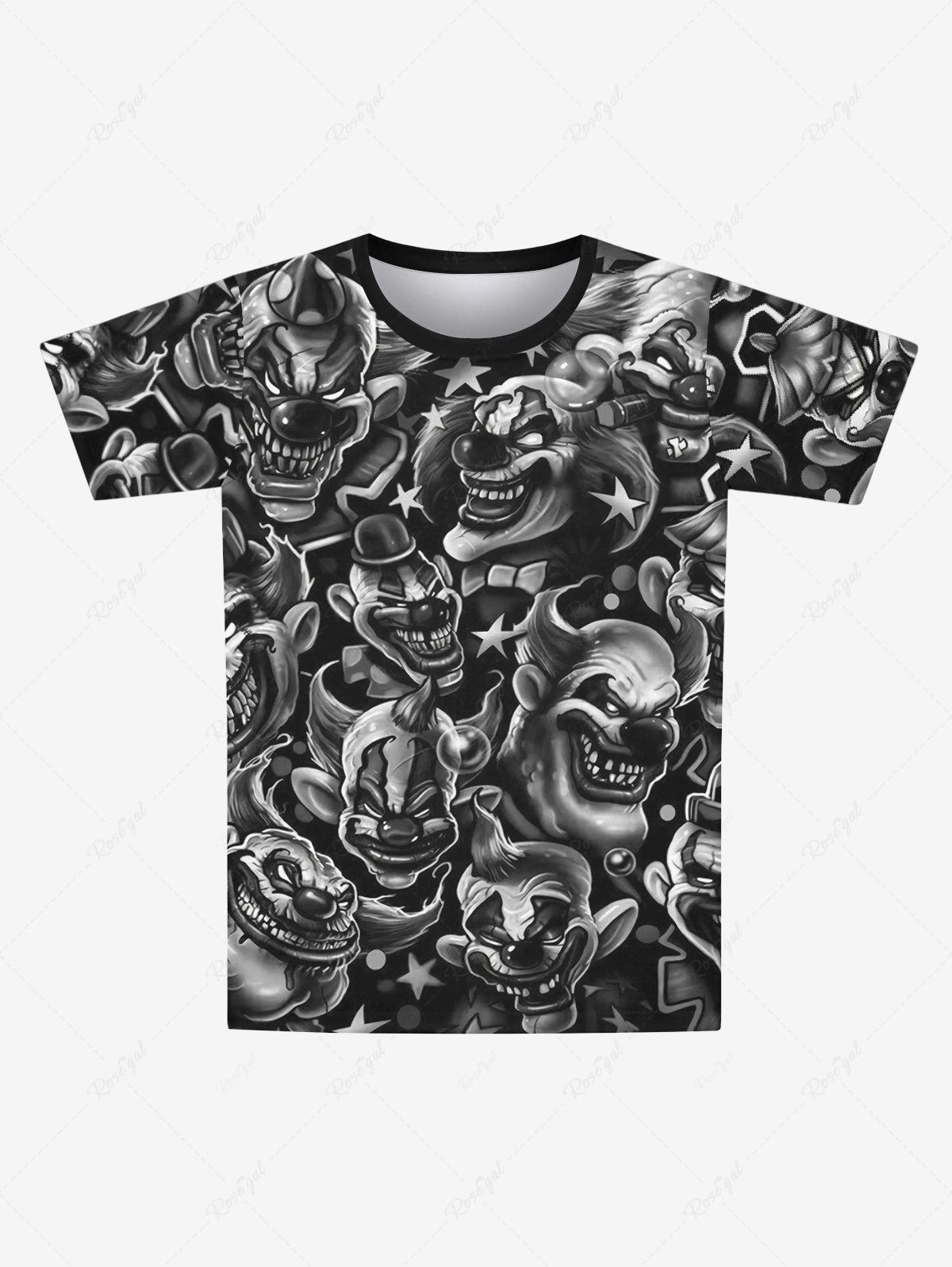 T-shirt Gothique Imprimé Clown et Étoile à Noeud Papillon pour Homme Noir L