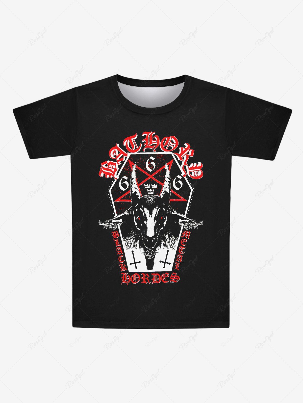 Fancy Gothic Sheep Head Star Cross Letters Print T-shirt For Men  