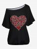 Lip Printed Racerback Tank Top and Skew Neck Batwing Sleeves Heart Graphic T-shirt Valentines Set and Leggings Plus Size Outfit -  