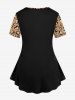 Plus Size 3D PU Lace Up O-Ring Grommet Leopard Heart Print Valentines T-shirt -  