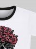 T-shirt Gothique Imprimé Rose et Crâne Saint-Valentin pour Homme - Blanc 5XL
