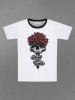 T-shirt Gothique Imprimé Rose et Crâne Saint-Valentin pour Homme - Blanc 7XL