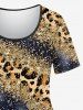 Plus Size Leopard Sparkling Sequin Glitter Colorblock 3D Print T-shirt -  