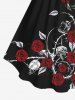 Plus Size Rose Flower Leaf Print Cinched Tank Top -  