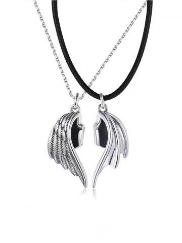 Valentines Lover's Wing Splicing Heart Pendant Couple Necklace - SILVER