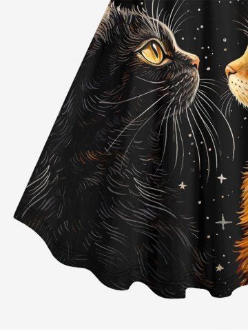 Plus Size Glitter Cat Moon Stars Galaxy Print Backless A Line Tank Dress