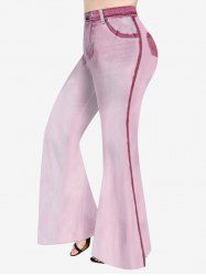 Pantalon Evasé 3D Contrasté Imprimé Ombré avec Poche de Grande Taille - Rose clair 6X