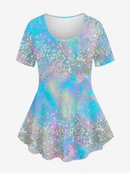 Plus Size Galaxy Tie Dye Glitter 3D Print T-shirt -  