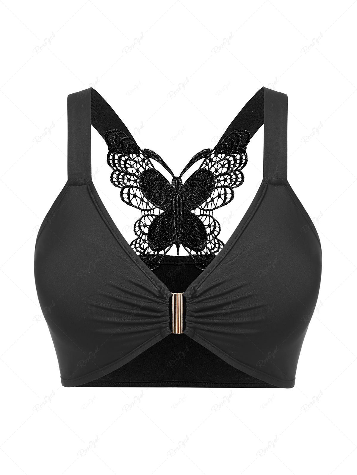 Outfit Plus Size & Curve Lace Butterfly Ruched Buckle Bra Top  