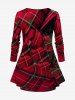 Cat Plaid Quilt 3D Printed Long Sleeve T-shirt and  Plaid Pattern Leggings Plus Size Outfit -  