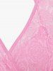 Fashion Flutter Sleeve Floral Lace Panel Tied Crossover Solid Tankini Swimsuit -  