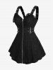 Plus Size Lace Up Grommets Buckle Ruffles Hollow Out Embossed Zip Up Tank Top -  