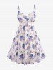 Plus Size Twist Buckle Grommets Ribbed Textured Top and Flower Printed Ruched Cami Dress -  