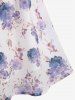 Plus Size Twist Buckle Grommets Ribbed Textured Top and Flower Printed Ruched Cami Dress -  