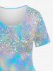 Plus Size Galaxy Tie Dye Glitter 3D Print T-shirt -  