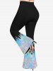 Plus Size Colorblock Glitter Sparkling Sequin 3D Print Flare Pants - Noir 2X