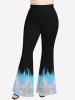 Plus Size Colorblock Glitter Sparkling Sequin 3D Print Flare Pants - Noir 2X