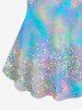 Plus Size Galaxy Tie Dye Glitter 3D Print T-shirt -  