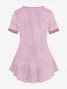 Plus Size 3D Pocket Button Contrast Piping Print Ombre Short Sleeves T-shirt -  