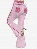 Plus Size 3D Pocket Button Contrast Piping Print Ombre Pull On Flare Pants -  