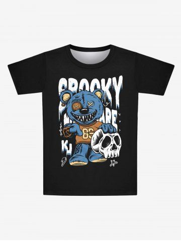 Gothic Skull Bear Letters Star Print Short Sleeves T-shirt For Men - BLACK - XS