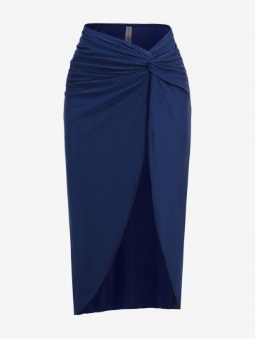 Plus Size Seahorse Starfish Shell Fishes Print Asymmetrical Ruched Twist Skirt 3 Pcs Tankini Set