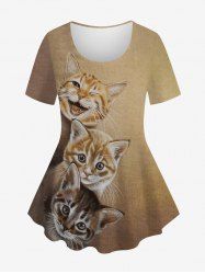 Plus Size Ombre Colorblock Cats 3D Print Crew Neck T-shirt -  