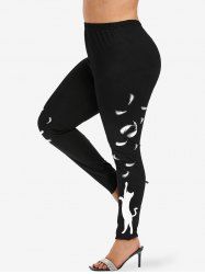 Plus Size Feather Cat Side Print Skinny Leggings -  