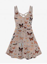 Plus Size Colorful Butterfly Print Crisscross A Line Cami Dress -  
