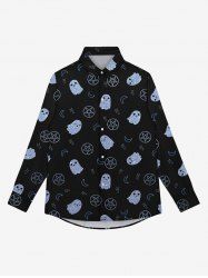 Gothic Turn-down Collar Cute Ghost Moon Star Printed Buttons Shirt For Men -  