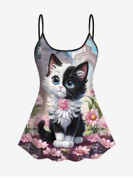 Haut Tankini Tendance avec Bretelles Réglables Imprimé Château Feuilles et Fleurs (Haut) - Multi-A XS