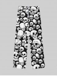 Gothic Skulls Print Drawstring Wide Leg Sweatpants For Men -  