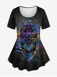 Plus Size Owl Paint Splatter Ombre Distressed Colorblock Print T-shirt -  