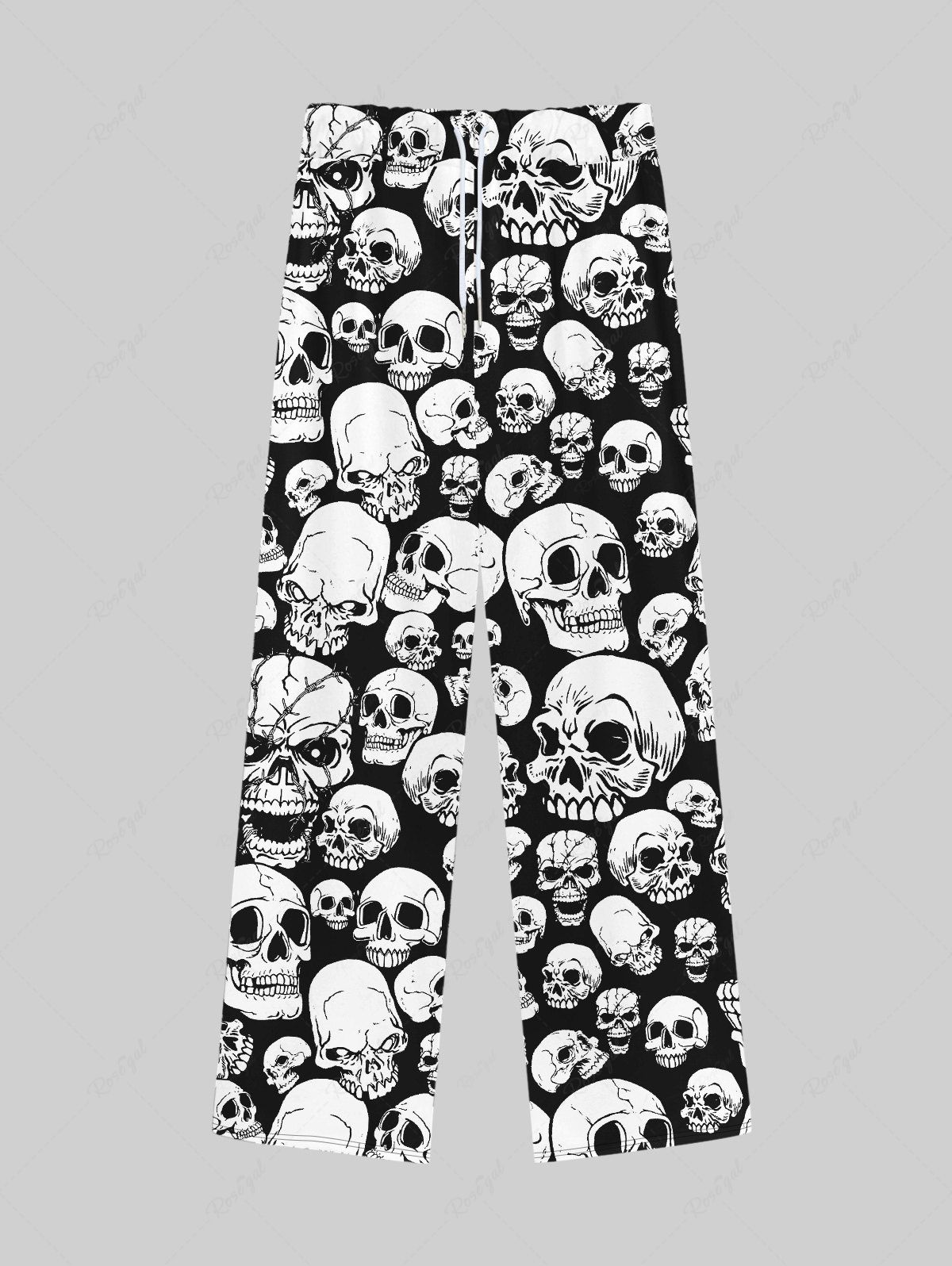 Pantalon de Survêtement Gothique Imprimé Crâne à Cordon de Serrage à Jambes Larges pour Homme Noir 2XL