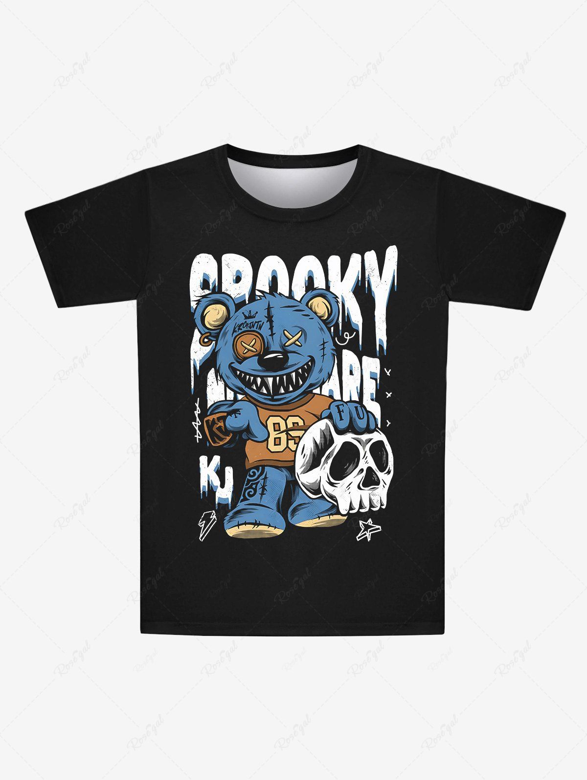 Fancy Gothic Skull Bear Letters Star Print Short Sleeves T-shirt For Men  
