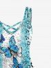 Plus Size Colorblock Leopard Butterfly Print Crisscross Cami Dress -  