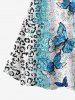 Robe à Bretelle Croisée Léopard Imprimé en Blocs de Couleurs de Grande Taille - Bleu clair 6X