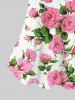 Plus Size Rose Flower Leaf Print Cold Shoulder T-shirt -  