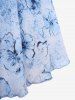 Plus Size Flowers Print Asymmetrical Grommets Lace Up Ruffles Ruched Heart Buckle Ribbed Textured 2 In 1 Top -  