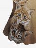 Plus Size Ombre Colorblock Cats 3D Print Crew Neck T-shirt -  