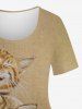 Plus Size Ombre Colorblock Cats 3D Print Crew Neck T-shirt -  