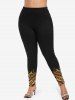 Leggings grande taille à imprimé léopard colorblock, sequins scintillants et paillettes 3D - café 2X