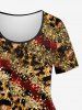 Plus Size Colorblock Leopard Glitter Sparkling Sequin 3D Print T-shirt - café 4X