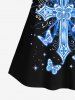 Haut à Bretelle Réglable 3D Etoile Papillon Imprimée de Grande Taille à Paillettes - Bleu S