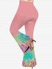Pantalon Evasé 3D Peinture Imprimé en Blocs de Couleurs à Paillettes de Grande Taille - Rose clair M