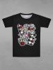 T-shirt Gothique Imprimé Lettre Squelette et Fleur à Carreaux Cœur pour Saint-Valentin - Noir S