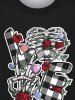 Gothic Skeleton Hand Heart Plaid Letters Rose Flower Print Valentines T-shirt For Men -  
